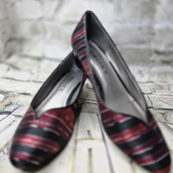 PROXY Black Red Silver Womens Emastine Dress Wedge Heels Shoes  Size 9.5B - Picture 2 of 7